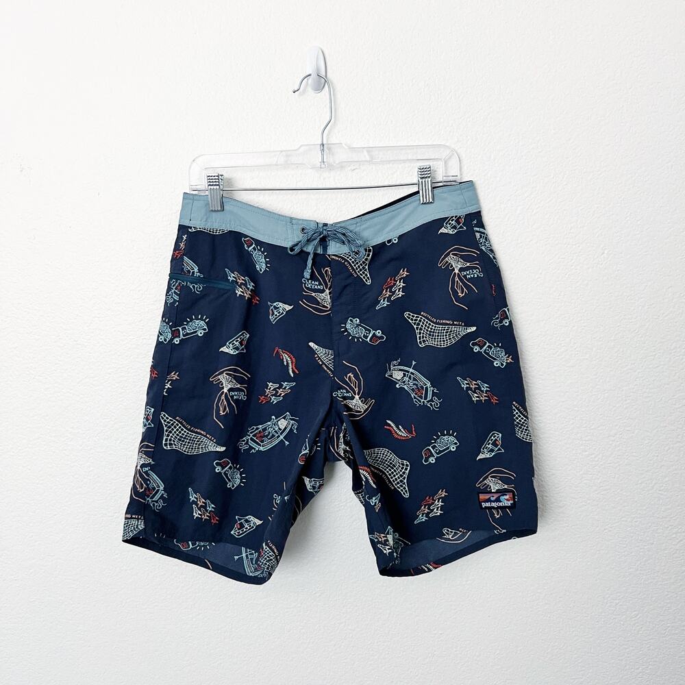 [Patagonia] Tidepool Blue Clean Currents Men's Wavefarer Boardshorts Surf Sz 32